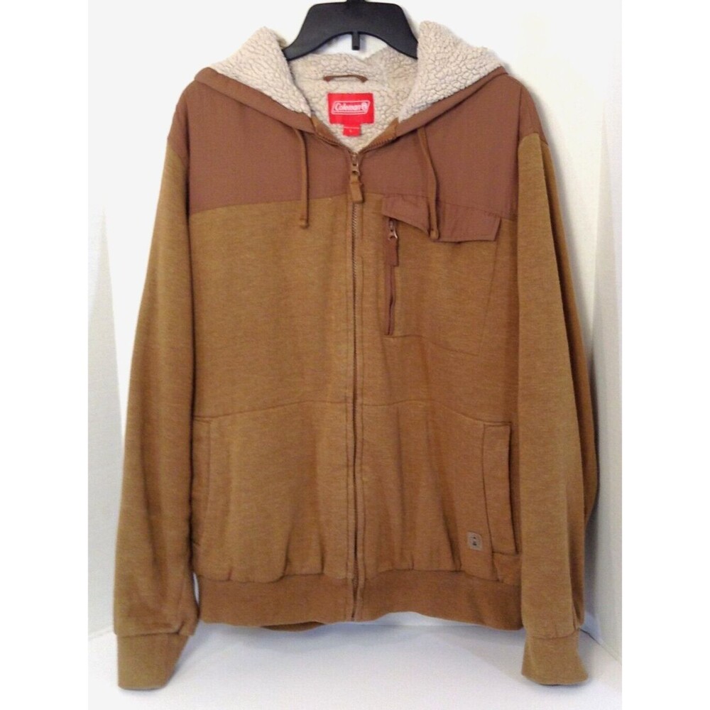 Coleman Jacket Mn L Light Brown Sherpa Lined Hooded Workwear Shacket Barn Chore